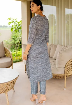 Batik Printed Pure Cotton Pakistani Suit in Blue