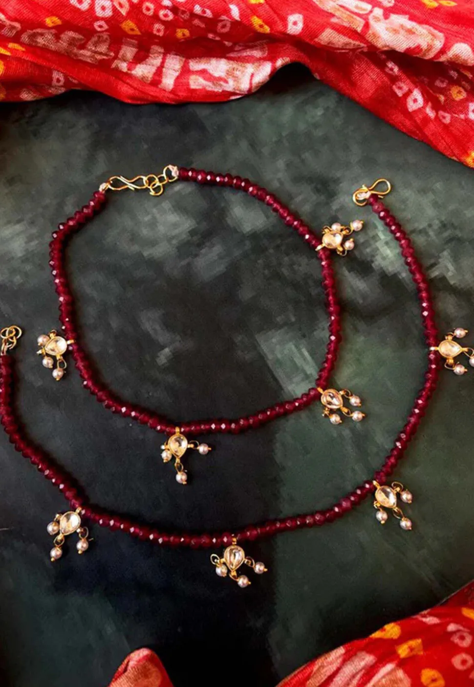 Beaded Adjustable Anklet Pair