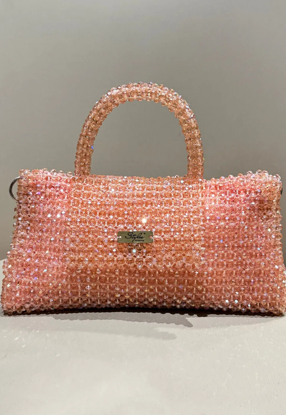 Beaded Art Silk Hand Bag in Peach