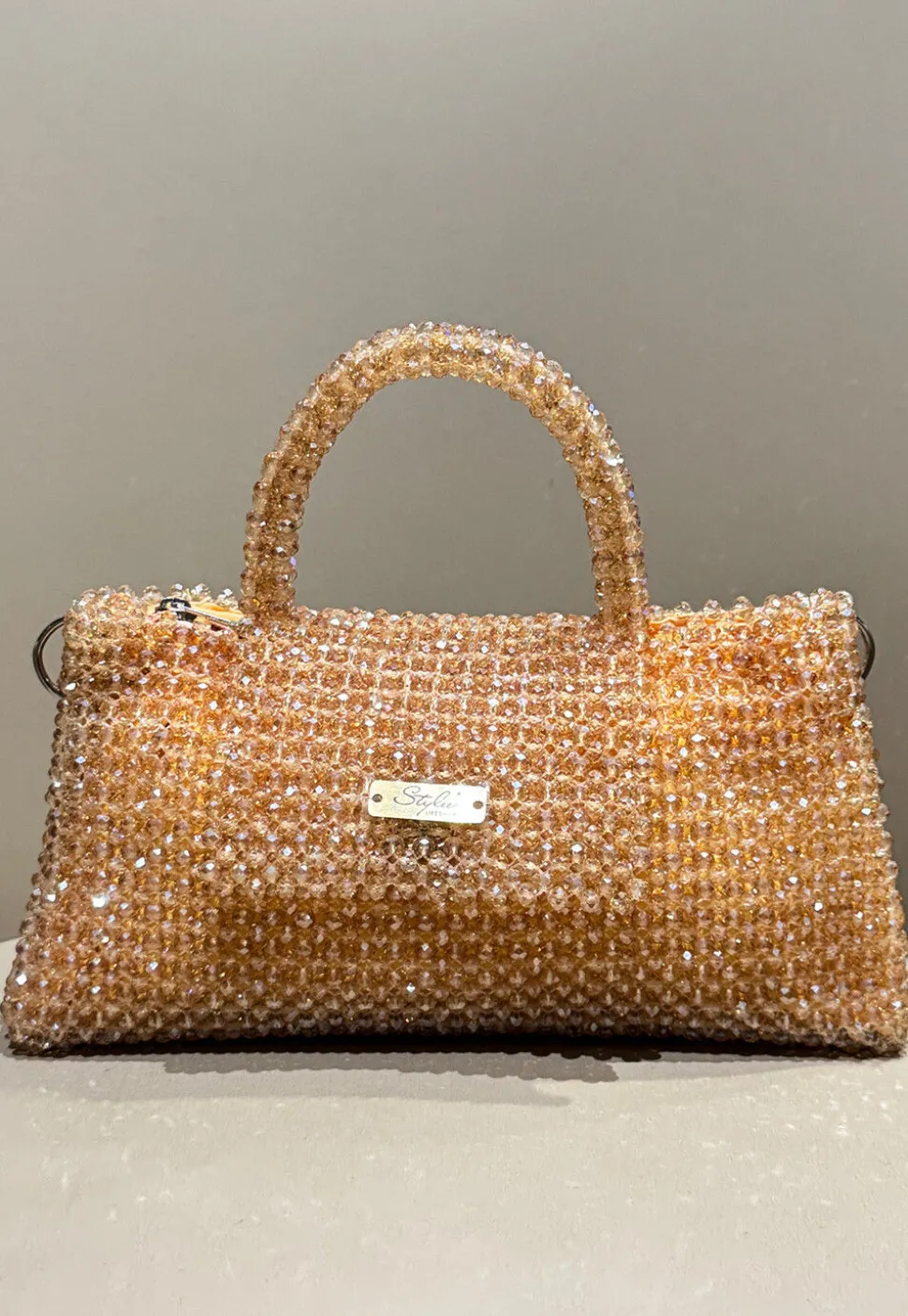 Beaded Art Silk Hand Bag in Peach