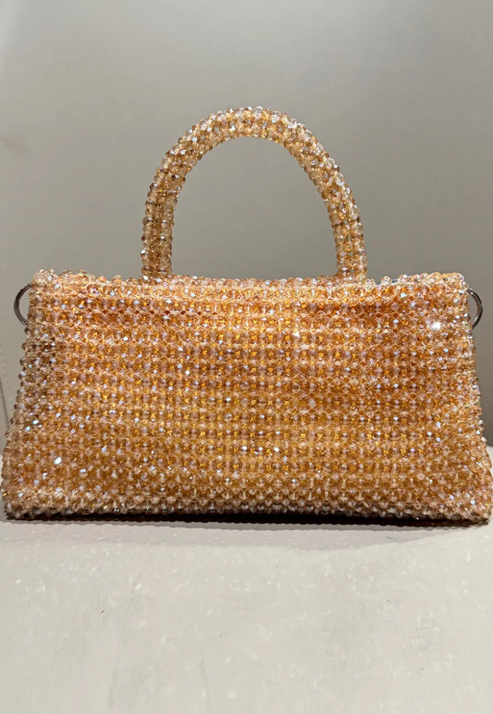 Beaded Art Silk Hand Bag in Peach