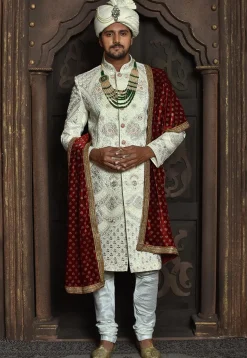 Beaded Layered Kanthamala in Green and Off White