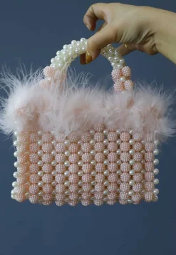 Beaded String Handbag in Pink