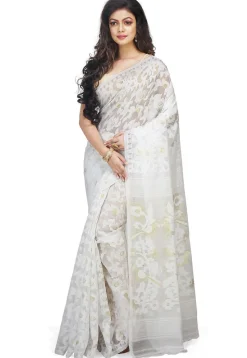 Bengal Handloom Cotton Silk Saree in White