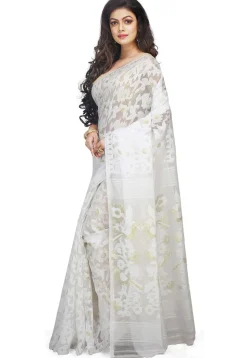 Bengal Handloom Cotton Silk Saree in White