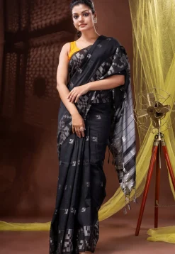 Bengal Handloom Pure Cotton Saree in Black