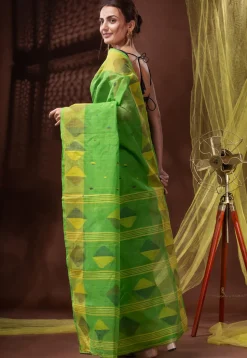 Bengal Handloom Pure Cotton Jamdani Saree in Light Green