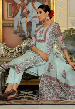 Block Printed Art Chanderi Silk Pakistani Suit in Pastel Green