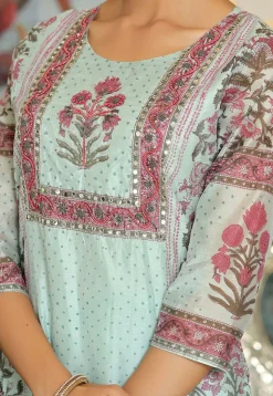 Block Printed Art Chanderi Silk Pakistani Suit in Pastel Green