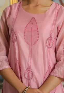 Block Printed Art Chanderi Silk Pakistani Suit in Pink