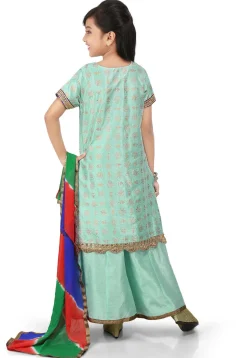 Block Printed Art Dupion Silk Straight Suit in Sea Green