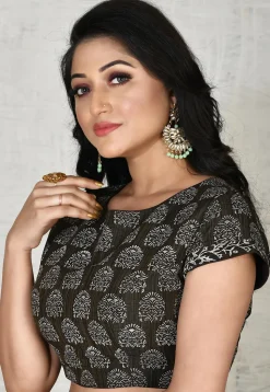 Block Printed Art Silk Blouse in Muticolor