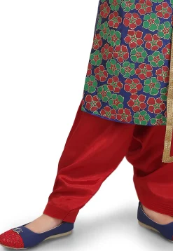 Block Printed Art Silk Punjabi Suit in Dark Blue
