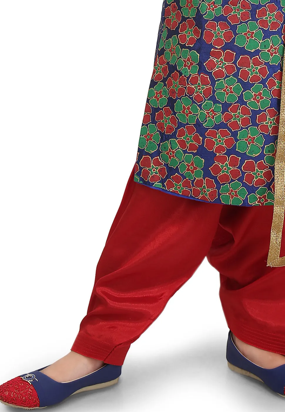 Block Printed Art Silk Punjabi Suit in Dark Blue