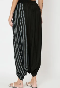 Block Printed Art Viscose Silk Harem Pant in Black
