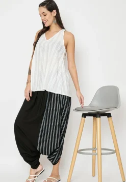 Block Printed Art Viscose Silk Harem Pant in Black