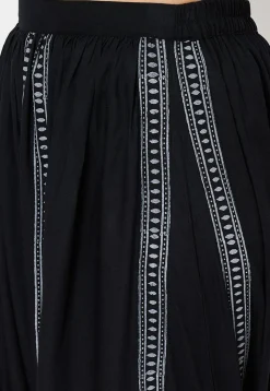 Block Printed Art Viscose Silk Harem Pant in Black