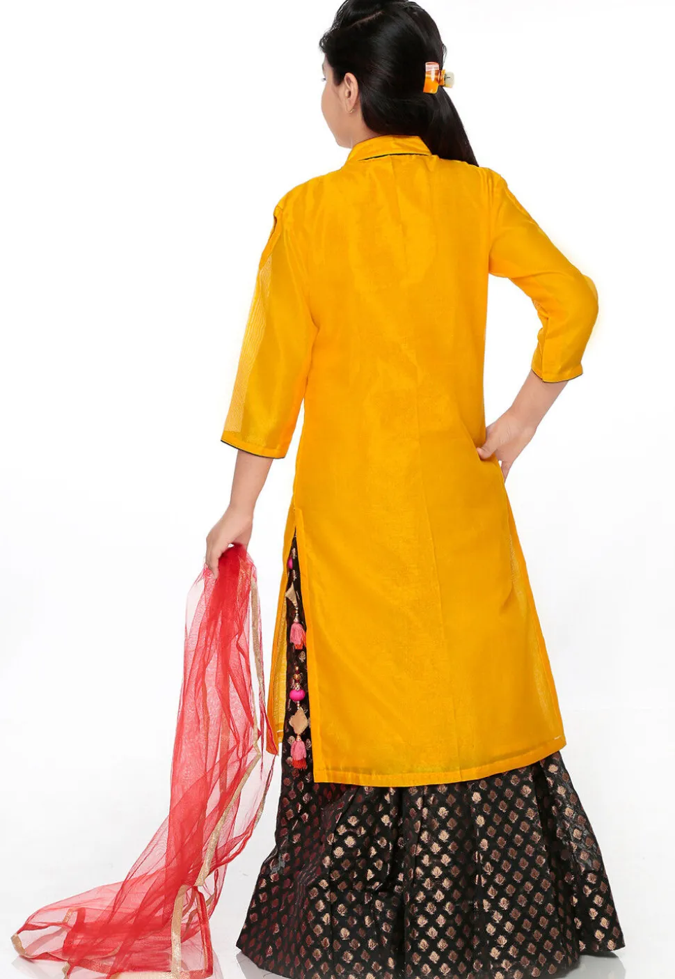 Block Printed Bhagalpuri Silk Lehenga in Mustard