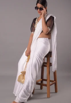 Block Printed Chanderi Cotton Blouse in Beige And Black