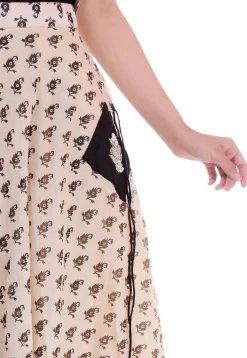 Block Printed Chanderi Silk Skirt in Light Beige