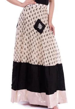 Block Printed Chanderi Silk Skirt in Light Beige