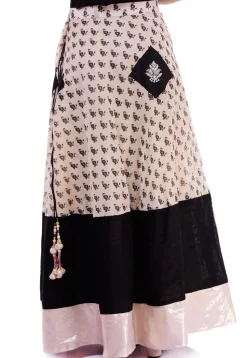Block Printed Chanderi Silk Skirt in Light Beige