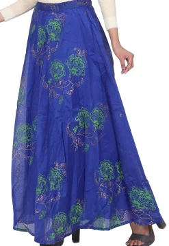 Block Printed Chanderi Silk Skirt in Royal Blue