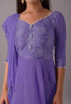 Block Printed Chiffon Georgette Anarkali Suit in Dark Purple