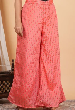 Block Printed Chinon Crepe Palazzo in Peach