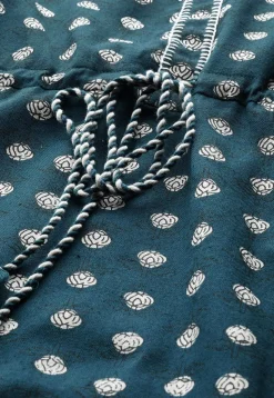 Block Printed Cotton A Line Kurta in Dark Teal Blue