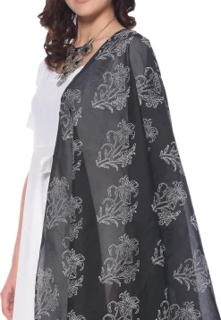 Block Printed Cotton Abaya Style Suit in White