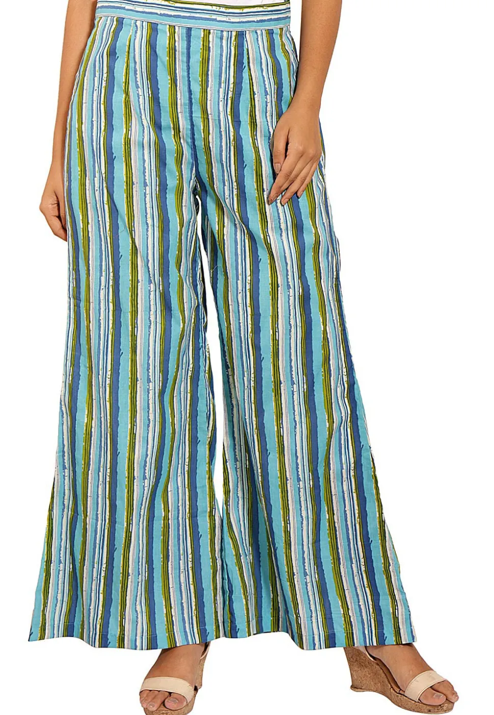 Block Printed Cotton Asymmetric A Line Suit in Blue