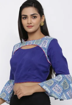Block Printed Cotton Blouse in Blue
