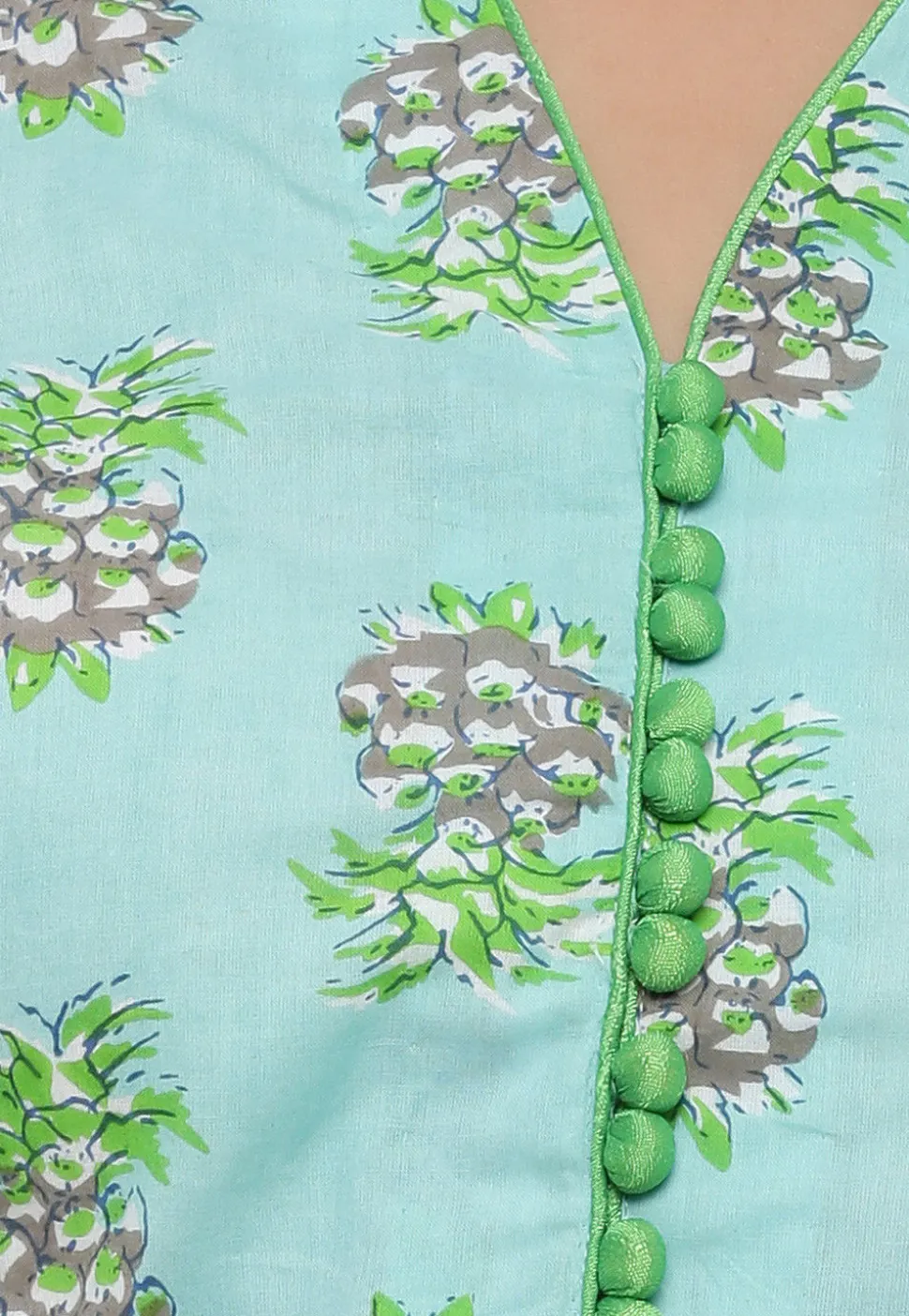 Block Printed Cotton Blouse in Sea Green
