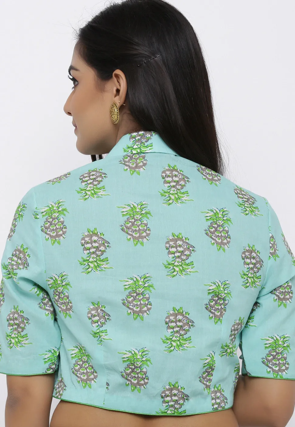 Block Printed Cotton Blouse in Sea Green