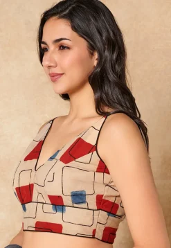 Block Printed Cotton Blouse in Beige