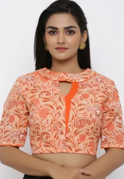 Block Printed Cotton Blouse in Peach