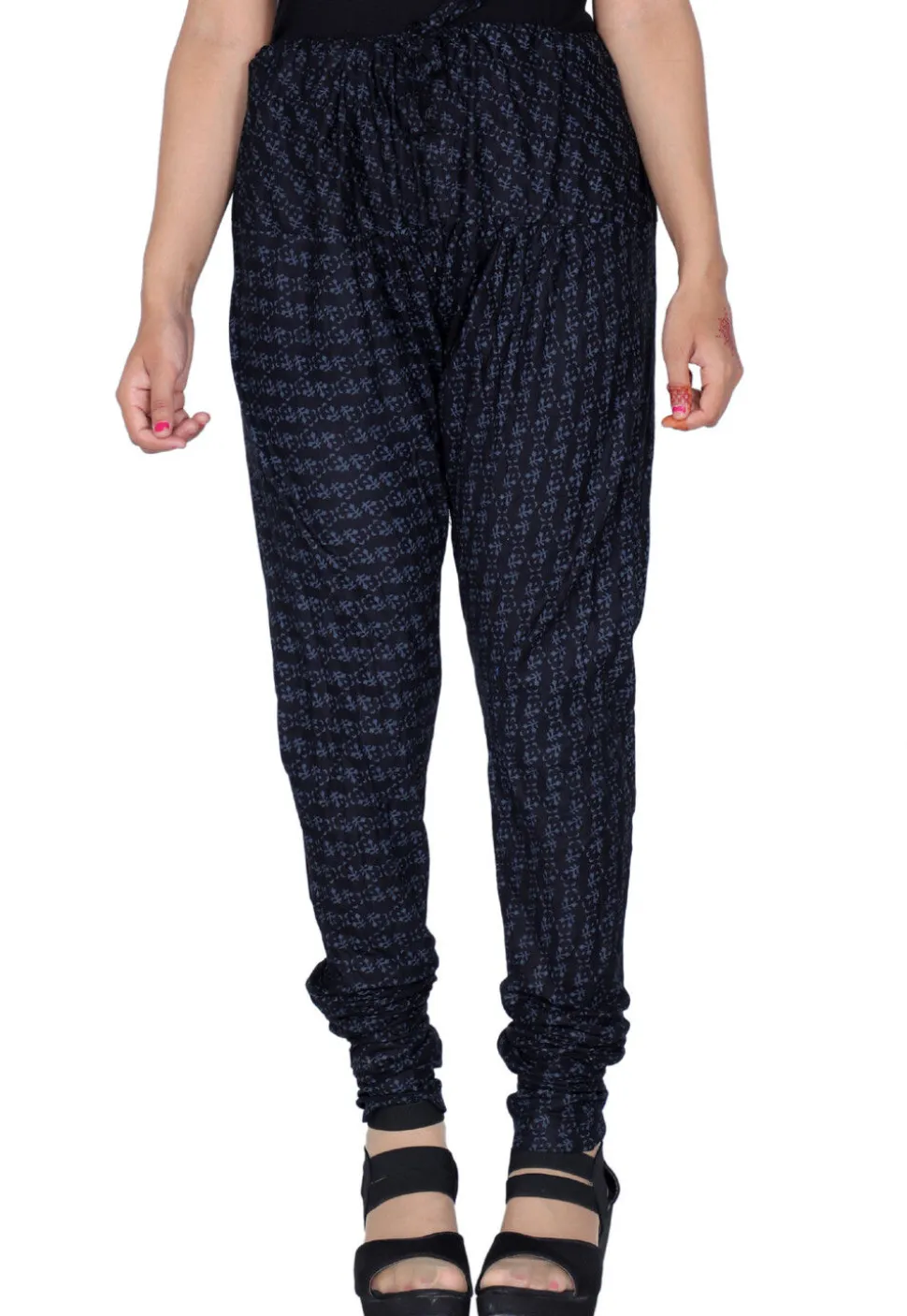 Block Printed Cotton Churidar in Black