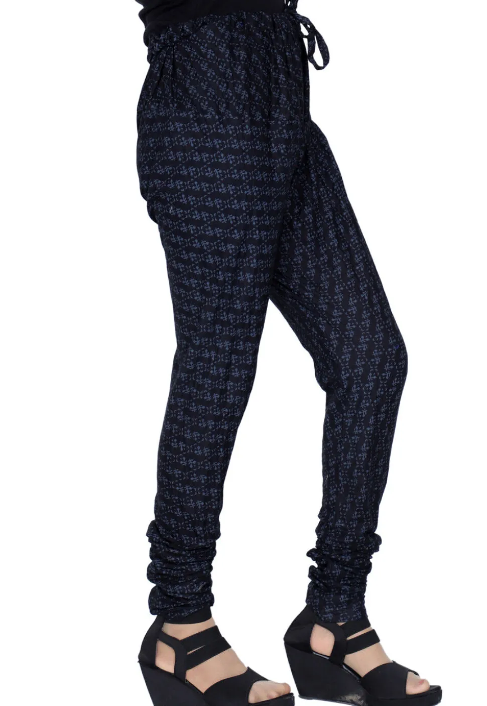 Block Printed Cotton Churidar in Black