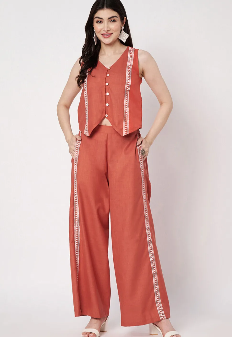 Block Printed Cotton Co Ord Set in Orange