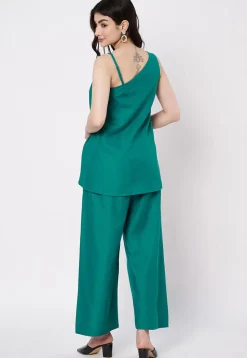 Block Printed Cotton Co Ord Set in Teal Green