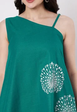 Block Printed Cotton Co Ord Set in Teal Green