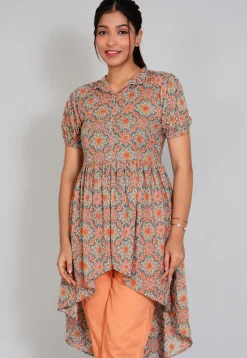 Block Printed Cotton High Low Tunic in Grey