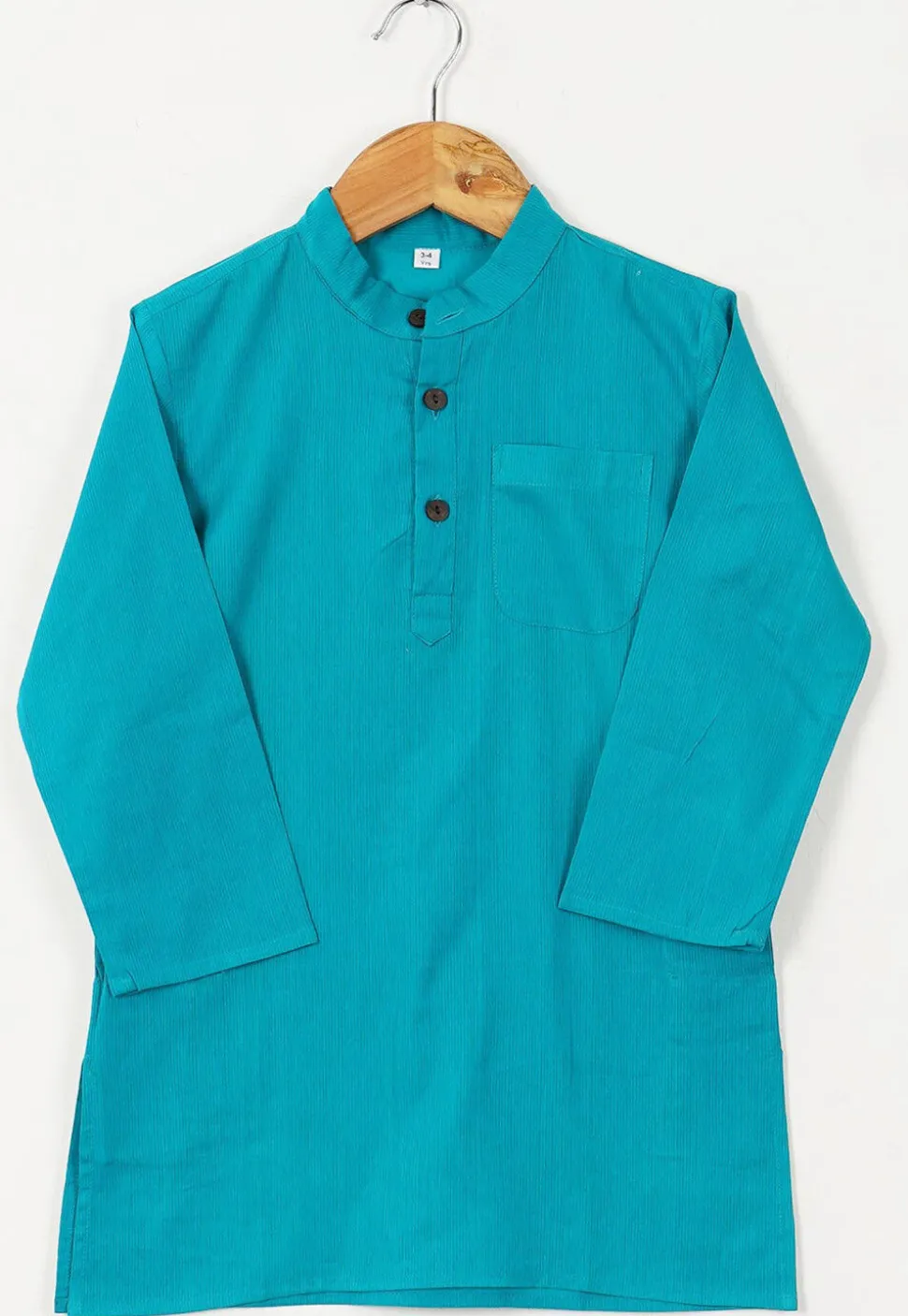 Block Printed Cotton Kurta Set in Turquoise and White