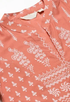 Block Printed Cotton Kurta in Peach