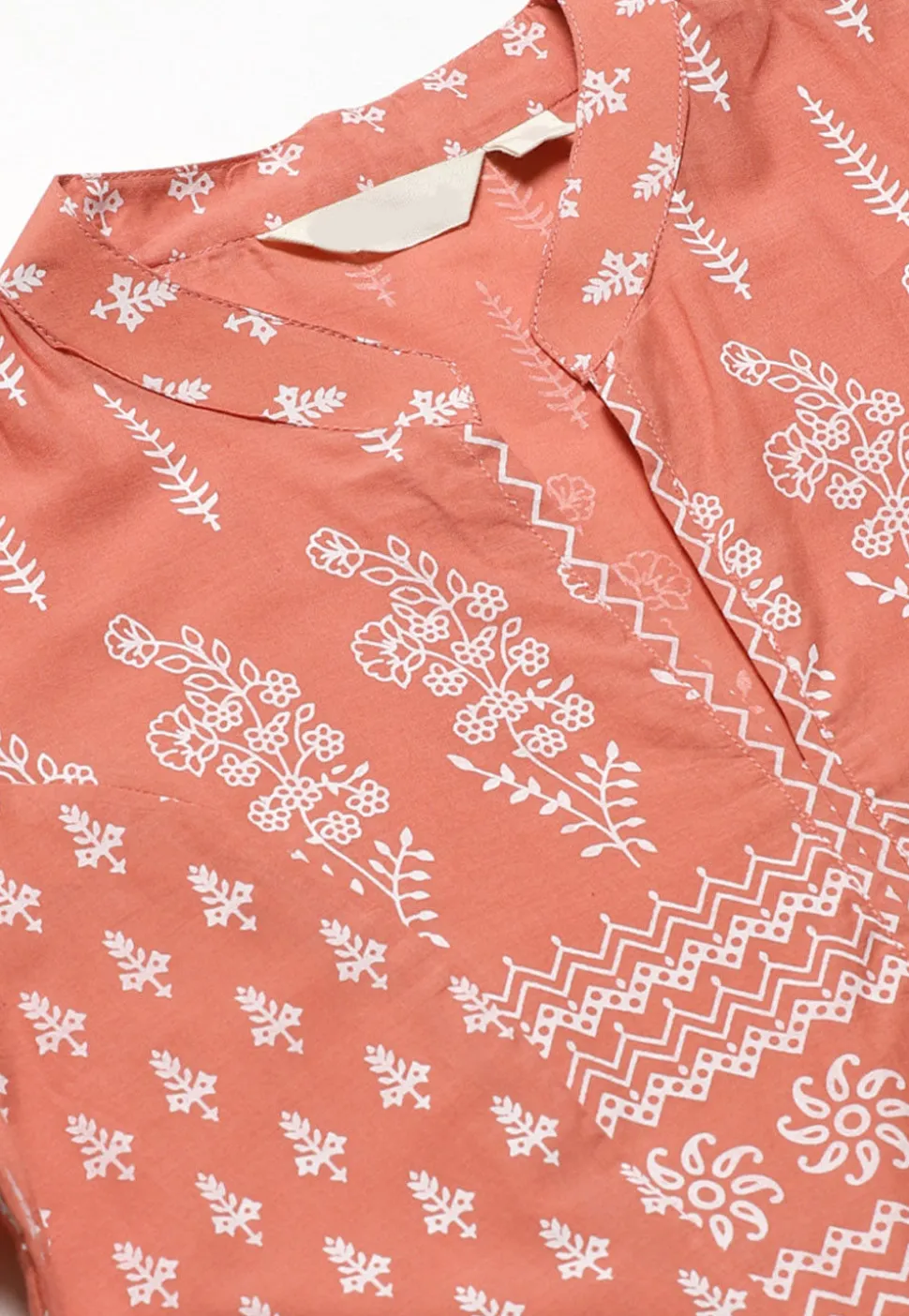 Block Printed Cotton Kurta in Peach