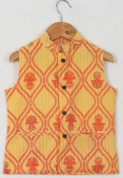 Block Printed Cotton Kurta Set in Light Yellow