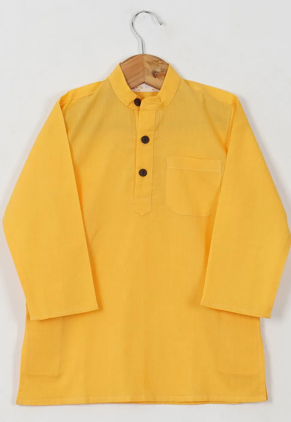 Block Printed Cotton Kurta Set in Light Yellow