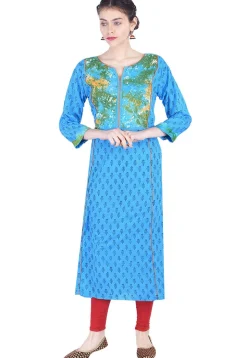 Block Printed Cotton Kurta in Blue