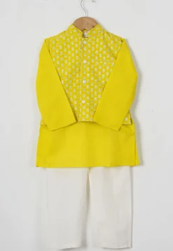 Block Printed Cotton Kurta Set in Yellow